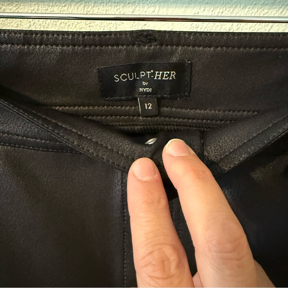 NYDJ Sculpt-Her Faux Leather Sheen Skinny Black Pants Women Size 12 - Picture 3 of 12